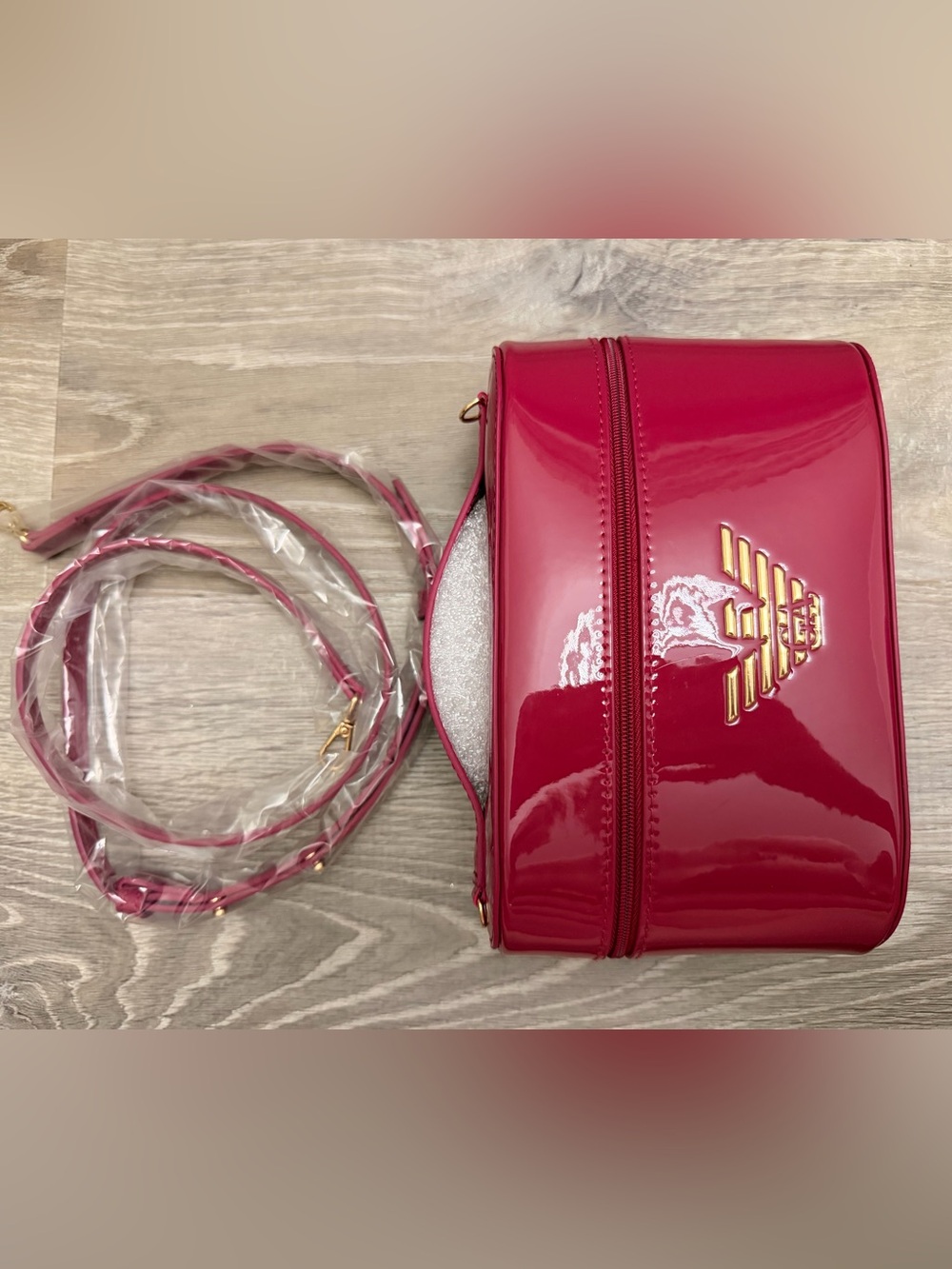 Emporio Armani Rose-Magenta Patent Mini Top-Handle Cosmetic Case